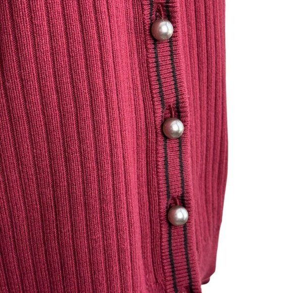 TALBOTS Burgundy Ball Button Front Ribbed Boxy Cardigan Sweater Women's Size L - Picture 4 of 8